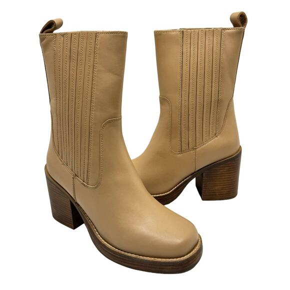 NEW Seychelles Sweet Escape Tan Leather Pull On Block Heel Square Toe Boots - Picture 4 of 14